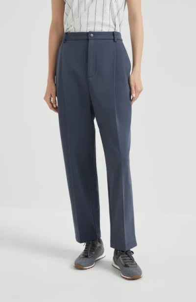 Brunello Cucinelli Stretch-cotton Cropped Trousers In Blue