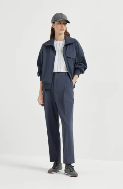 Brunello Cucinelli Stretch-cotton Cropped Trousers In Blue
