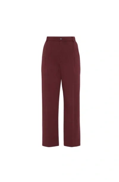 Brunello Cucinelli Cropped Trousers With Elastic Waistband And Pockets In Burgundy