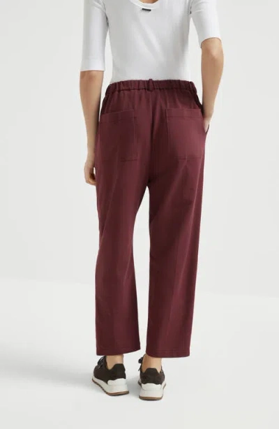 Brunello Cucinelli Cropped Trousers With Elastic Waistband And Pockets In Burgundy