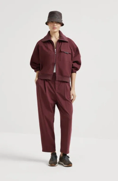 Brunello Cucinelli Cropped Trousers With Elastic Waistband And Pockets In Burgundy