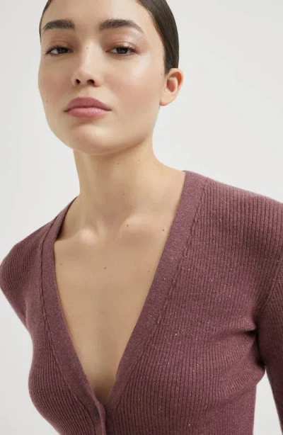 Brunello Cucinelli Stretch Lurex Ribbed Cashmere Cardigan In Pink