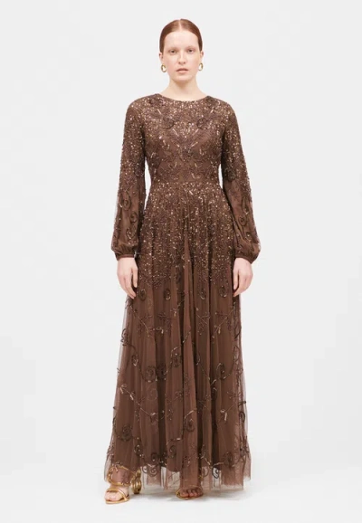 Maryisa Modest Embellished Sequin Beaded A-line Maxi Dress