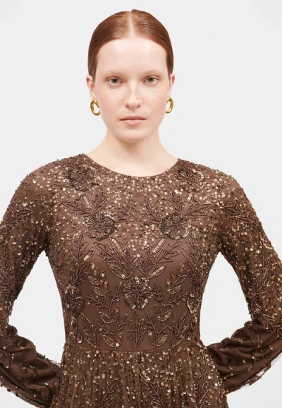 Maryisa Modest Embellished Sequin Beaded A-line Maxi Dress