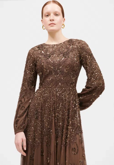 Maryisa Modest Embellished Sequin Beaded A-line Maxi Dress