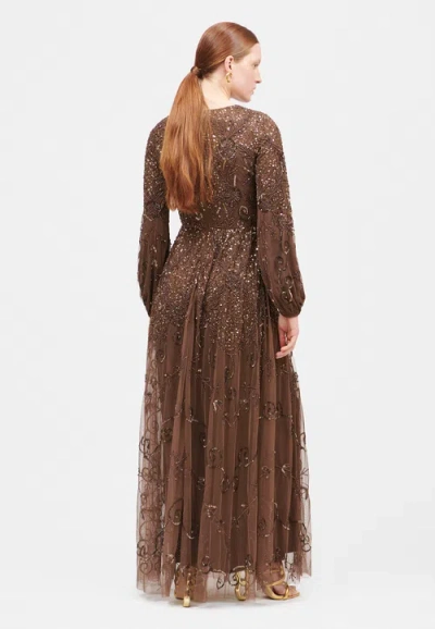 Maryisa Modest Embellished Sequin Beaded A-line Maxi Dress