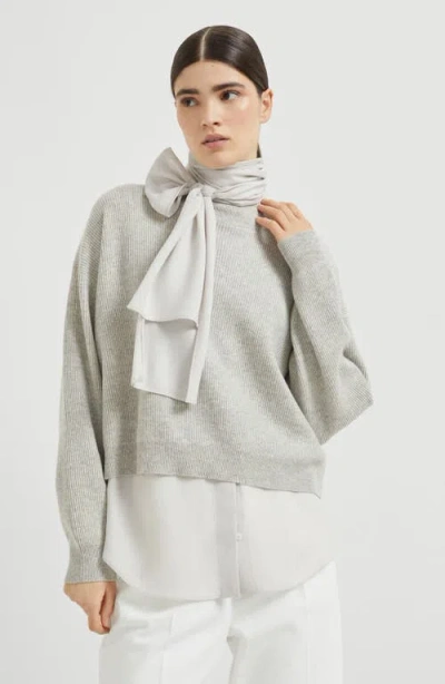 Brunello Cucinelli Cashmere Sweater With Blouse In Gray