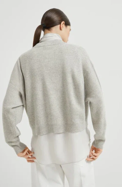 Brunello Cucinelli Cashmere Sweater With Blouse In Gray