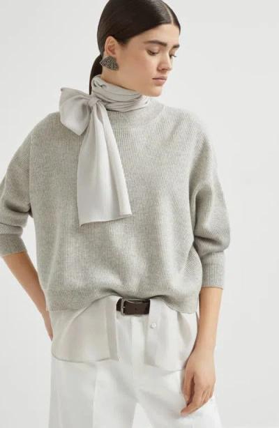 Brunello Cucinelli Cashmere Sweater With Blouse In Gray