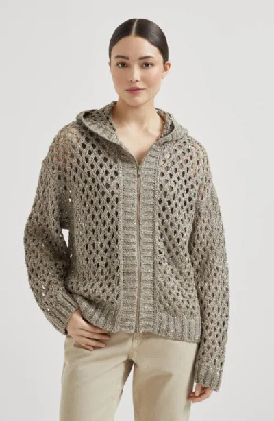 Brunello Cucinelli Dazzling Open-knit Cardigan In Gray