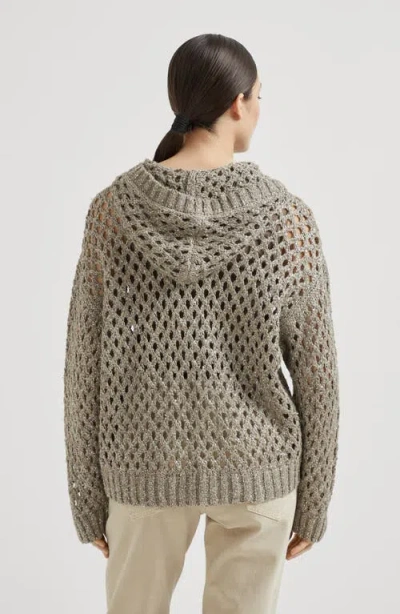 Brunello Cucinelli Dazzling Open-knit Cardigan In Gray