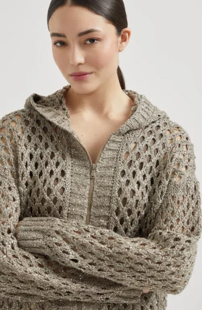 Brunello Cucinelli Dazzling Open-knit Cardigan In Gray