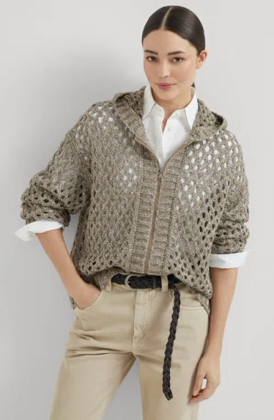 Brunello Cucinelli Dazzling Open-knit Cardigan In Gray