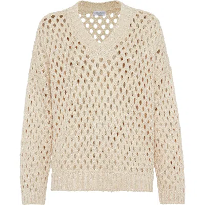 Brunello Cucinelli 'rustic Dazzling Net' Sweater In Neutral
