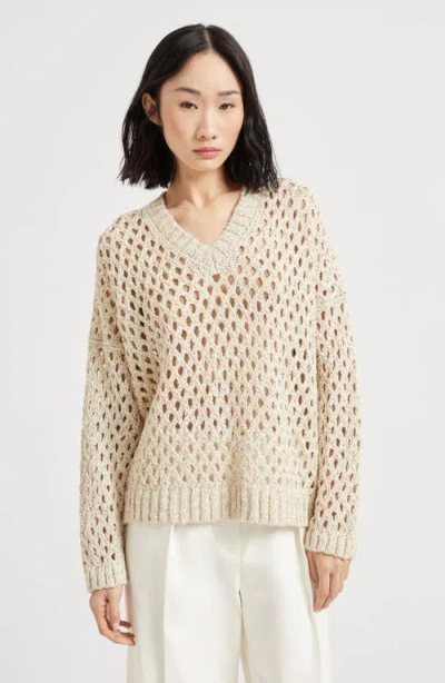 Brunello Cucinelli 'rustic Dazzling Net' Sweater In Neutral