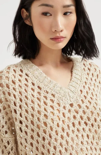 Brunello Cucinelli 'rustic Dazzling Net' Sweater In Neutral