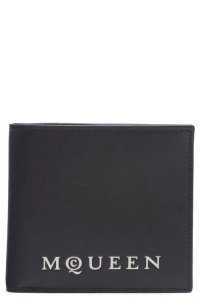 Alexander Mcqueen Bifold Wallet In Smooth Calf Leather With Logo Print In Black