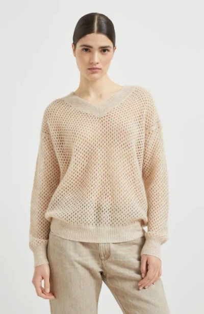 Brunello Cucinelli Dazzling Mesh Sweater In Neutral