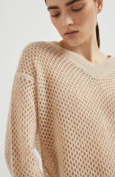Brunello Cucinelli Dazzling Mesh Sweater In Neutral