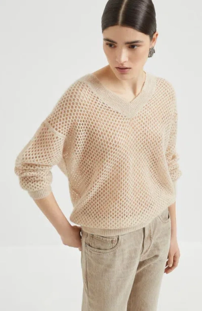 Brunello Cucinelli Dazzling Mesh Sweater In Neutral