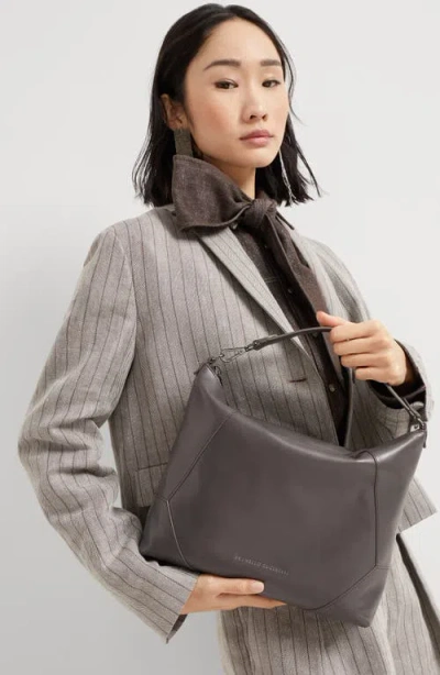 Brunello Cucinelli Leather Bc Duo Shoulder Bag In Brown