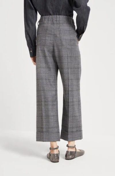 Brunello Cucinelli Grey Prince Of Wales Sartorial Crop Trousers In Gray