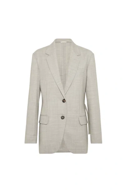 Brunello Cucinelli Fluid Twill Blazer With Monili In Neutral