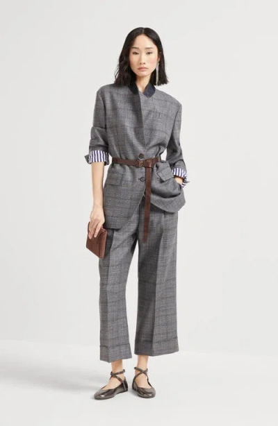 Brunello Cucinelli Grey Prince Of Wales Sartorial Crop Trousers In Gray