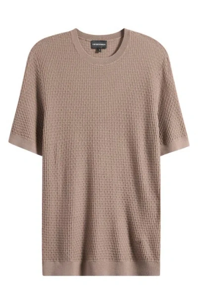 Emporio Armani Short Sleeve Textured Wool Crewneck Sweater In Brown