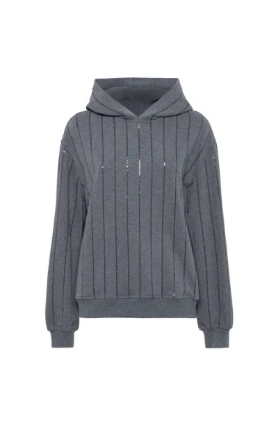 Brunello Cucinelli Cotton Sequin-stripe Hoodie In Gray