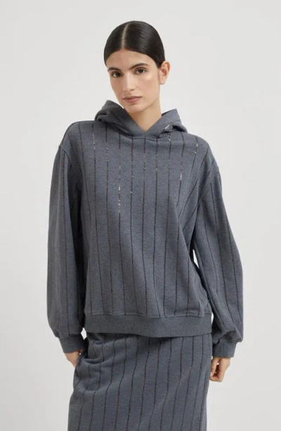 Brunello Cucinelli Cotton Sequin-stripe Hoodie In Gray