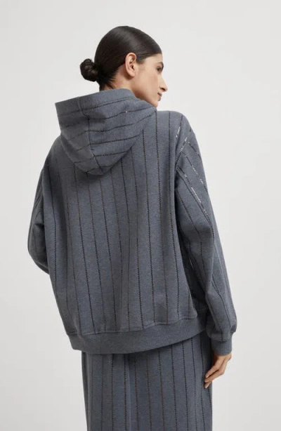 Brunello Cucinelli Cotton Sequin-stripe Hoodie In Gray