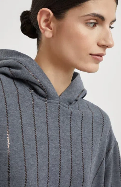 Brunello Cucinelli Cotton Sequin-stripe Hoodie In Gray