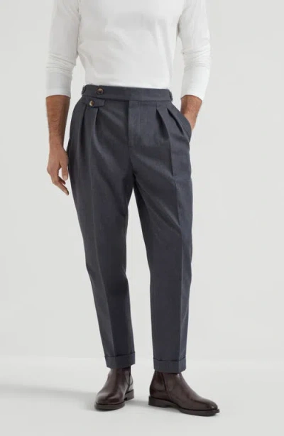 Brunello Cucinelli Pressed-crease Tapered Trousers In Brown