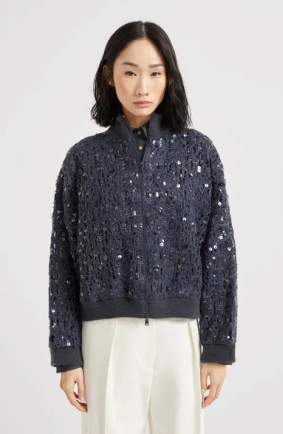Brunello Cucinelli Dazzling Croc Embroidery Sweaters And Cardigans Blue In Blue