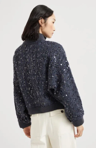 Brunello Cucinelli Dazzling Croc Embroidery Sweaters And Cardigans Blue In Blue
