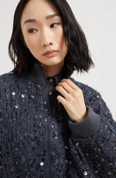Brunello Cucinelli Dazzling Croc Embroidery Sweaters And Cardigans Blue In Blue