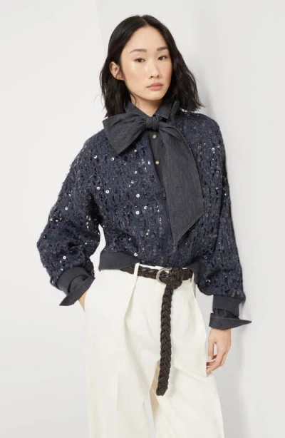 Brunello Cucinelli Dazzling Croc Embroidery Sweaters And Cardigans Blue In Blue