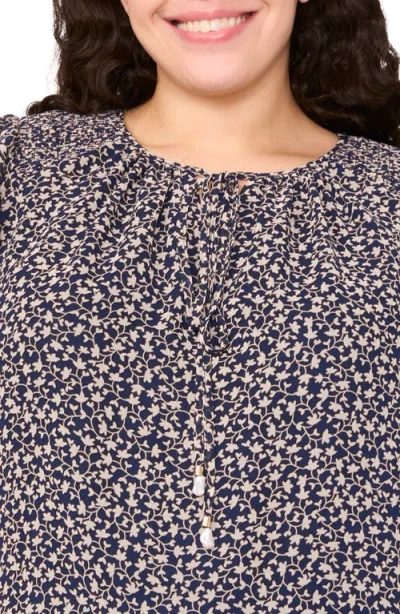 Cece Floral Tie Neck Flutter Sleeve Top In Gray
