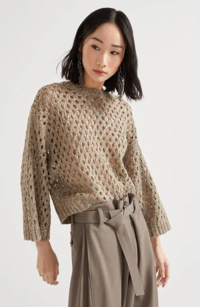 Brunello Cucinelli Dazzling Net Sweater In Neutral