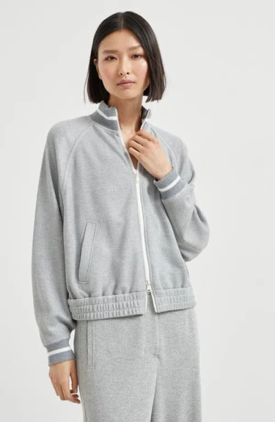 Brunello Cucinelli Cotton-blend Bomber Jacket In Gray