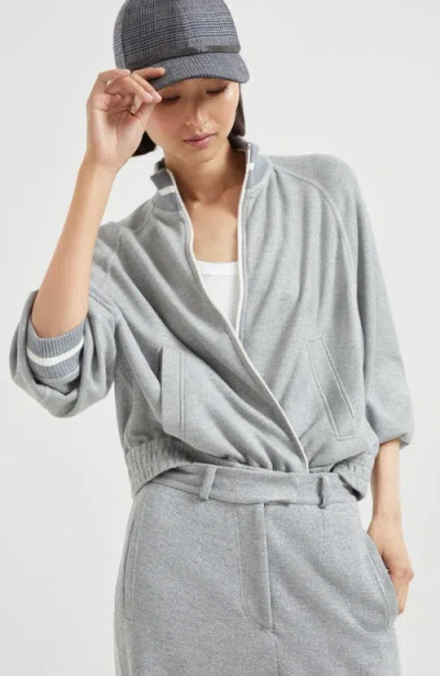 Brunello Cucinelli Cotton-blend Bomber Jacket In Gray
