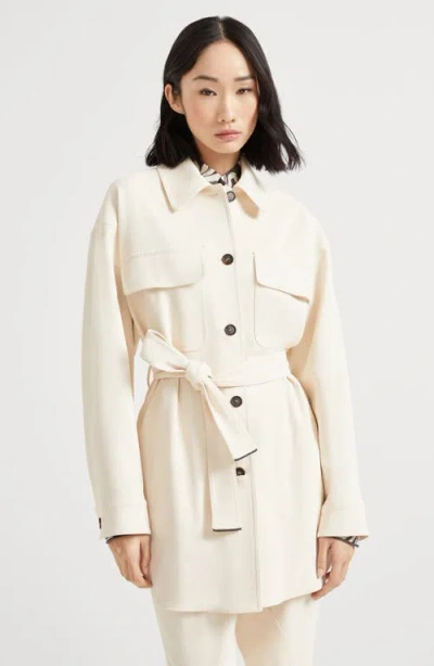 Brunello Cucinelli Twill Blazer With Monili In Neutral