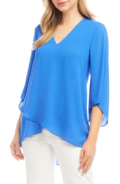 Karen Kane Crossover Hem Asymmetric Top In Blue