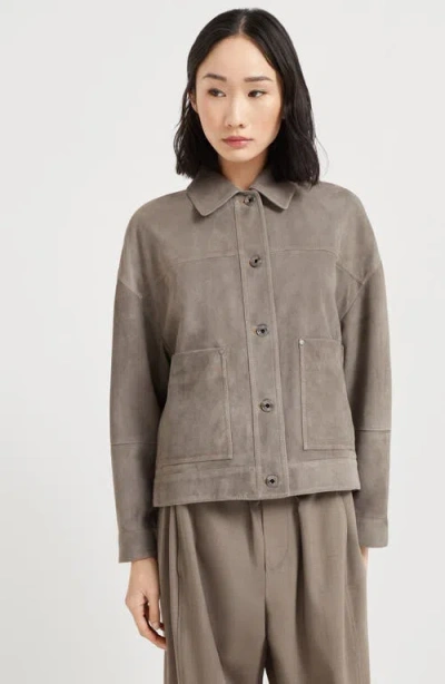Brunello Cucinelli Couture Suede Jacket In Gray