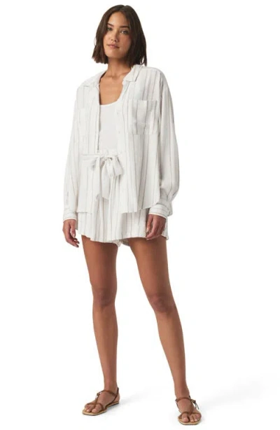Splendid Gabrielle Stripe Belted Shorts In Gray