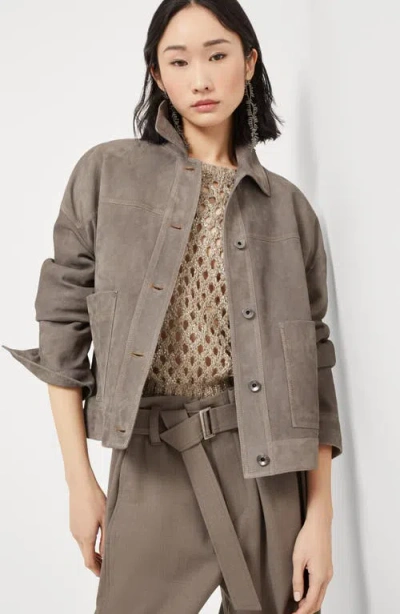 Brunello Cucinelli Couture Suede Jacket In Gray