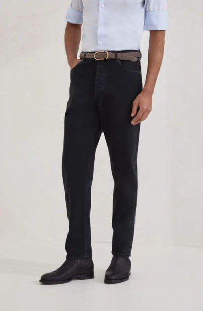 Brunello Cucinelli Garment-dyed Denim Trousers In Black