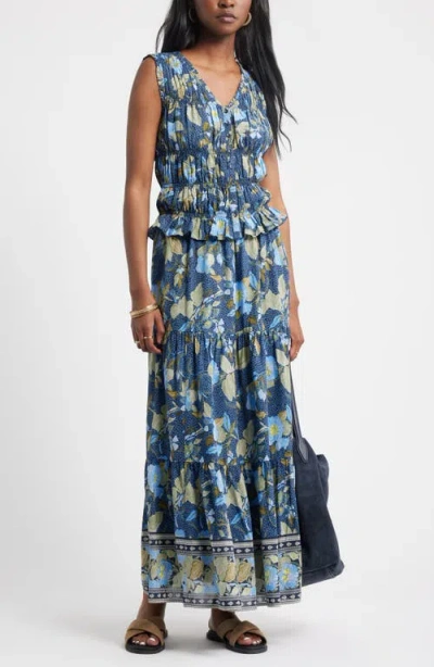 Treasure & Bond Print Tiered Maxi Skirt In Green