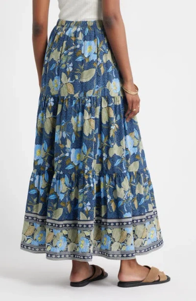 Treasure & Bond Print Tiered Maxi Skirt In Green